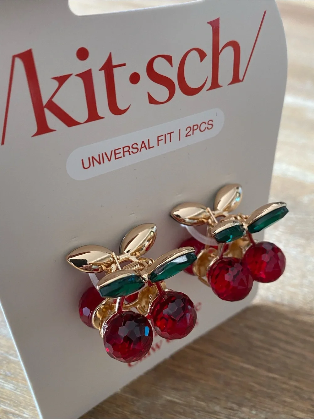 Kitsch Red & Green Rhinestone Cherry Claw Clips - 2 Pack